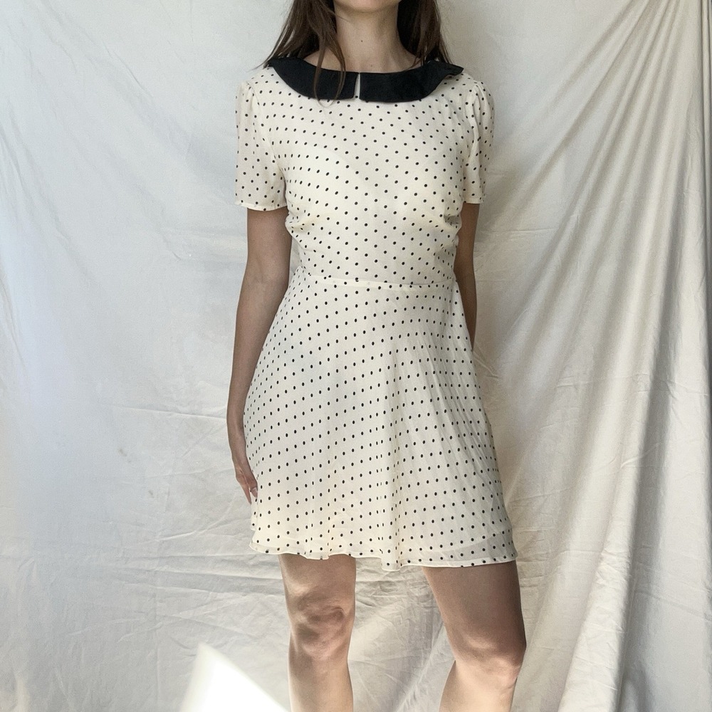 2000s Forever 21 Collared Polka Dot Dress Ditsy Coquette Feminine Romantic Y2K